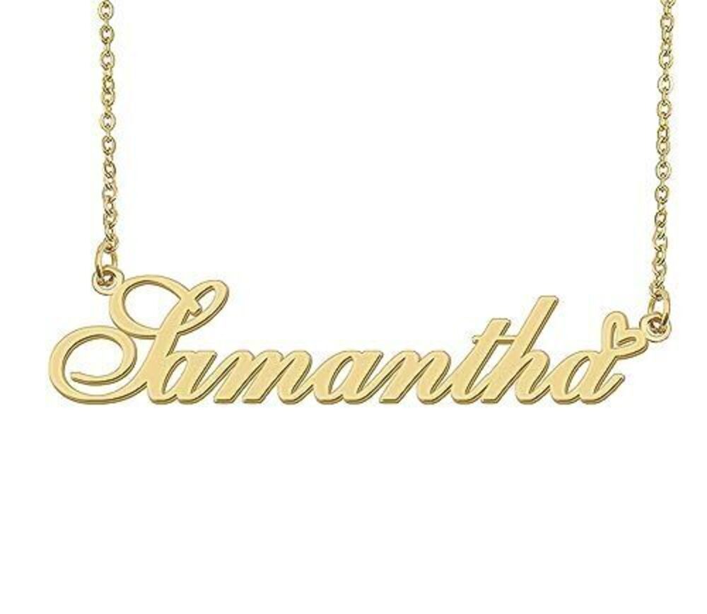 6837 Samantha Name Necklace Heart Charm Pendant 18k Gold Plated Stainless